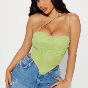 Fashion Nova Asymmetrical Green Corset Top